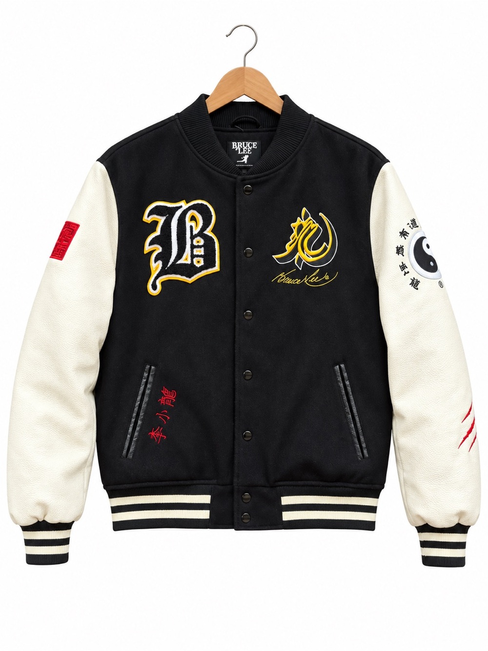 Bruce Lee Black & White Varsity Bomber Jacket